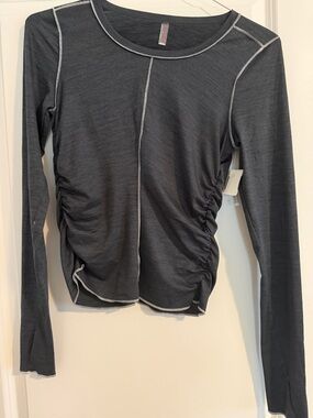 NWT FP Movement by Free People Charcoal Gray Long Sleeve Ruched Side Top